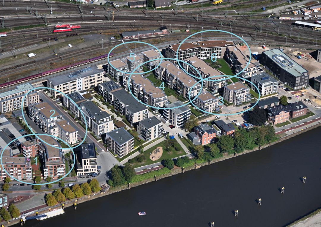 Freytag & v.d. Linde Neubau Wohnquartier Alter Stadthafen Luftaufnahme Legende Oldenburg